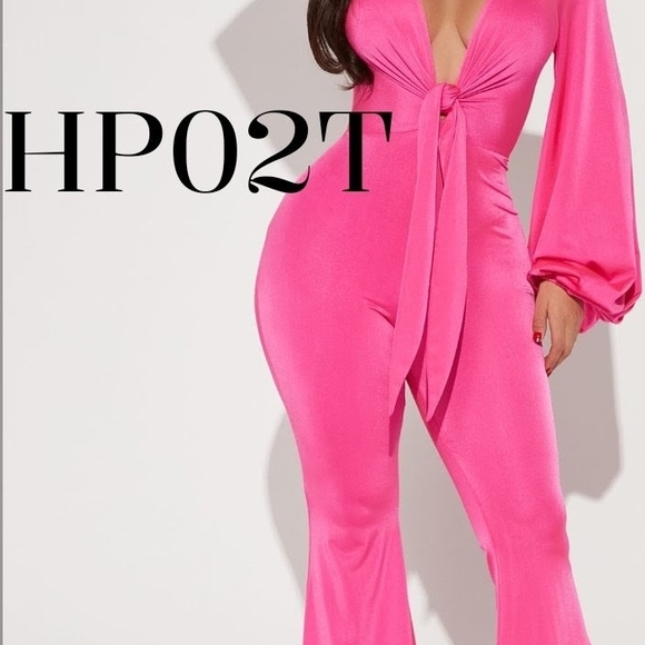 Fashion Nova Pants - Fashion Nova Vibrant Pink Tie-Front Jumpsuit